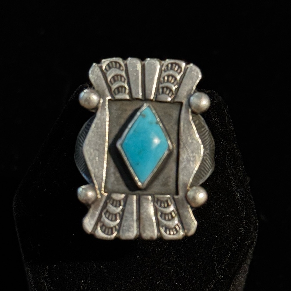 Vintage Native American Turquoise Sterling Silver Ring Size 6.75 - Picture 5 of 5